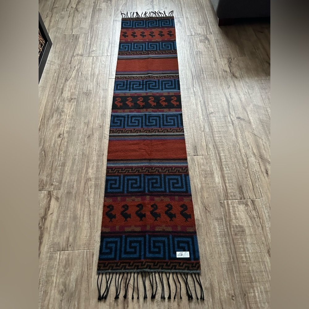 Aztec made in Italy Geometric Patterned Scarf in Brown and Blue winter warm - Picture 2 of 8